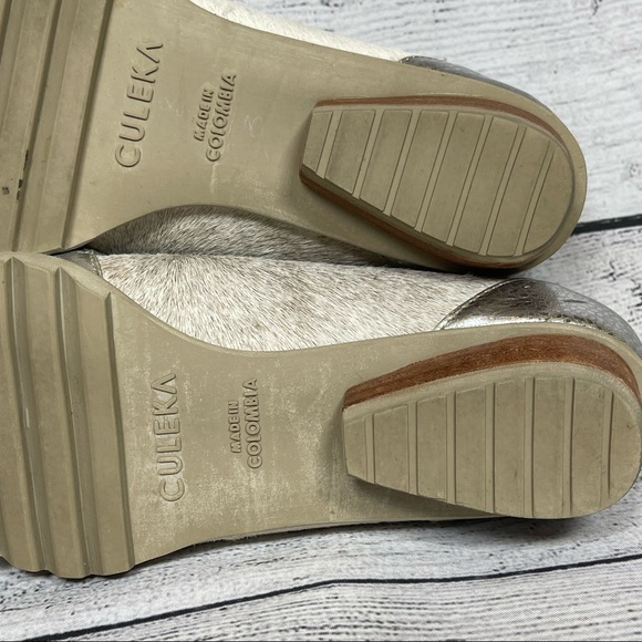 Culeka Handmade Calf Hair & Metallic Leather Tassel Loafers Sz 7.5 - Picture 8 of 9